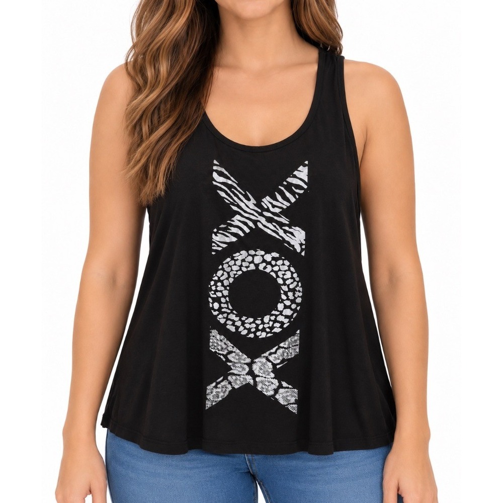 Betsey Johnson Performance Womens Black XOX Animal Print Tank Top Size L